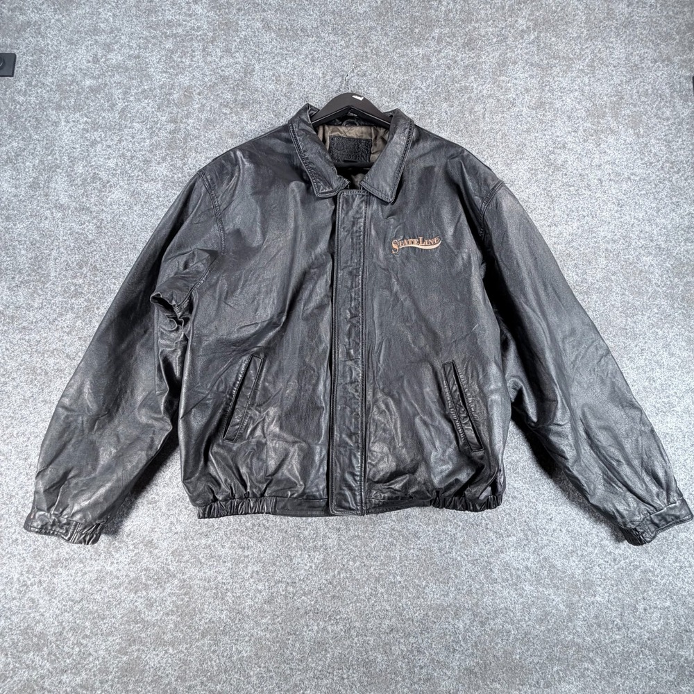 Port Authority J780 Leather Bomber Jacket Mens XL Black State Line Quilted Lined